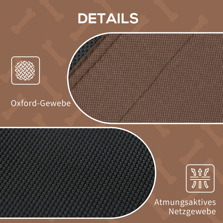 Forhøjet hundeseng med baldakin, kæledyrsseng, udendørs hundelig med tag, åndbar, taffetastof til camping, kaffe, 122 x 92 x 108 cm