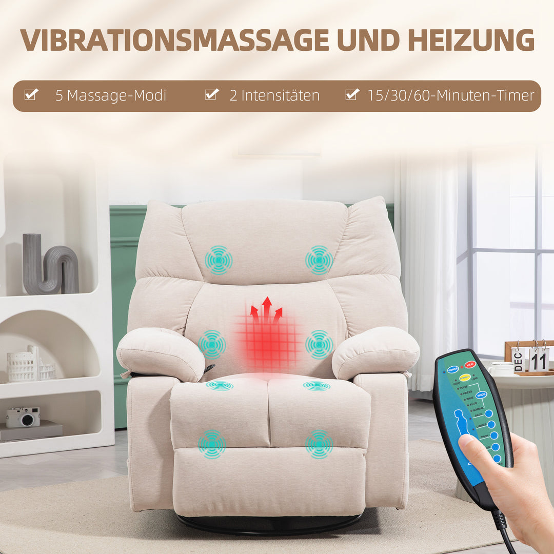 Massagestol med varme- og lænefunktion, drejelig, op til 150 kg, metalstel, 98 x 90 x 98 cm, beige