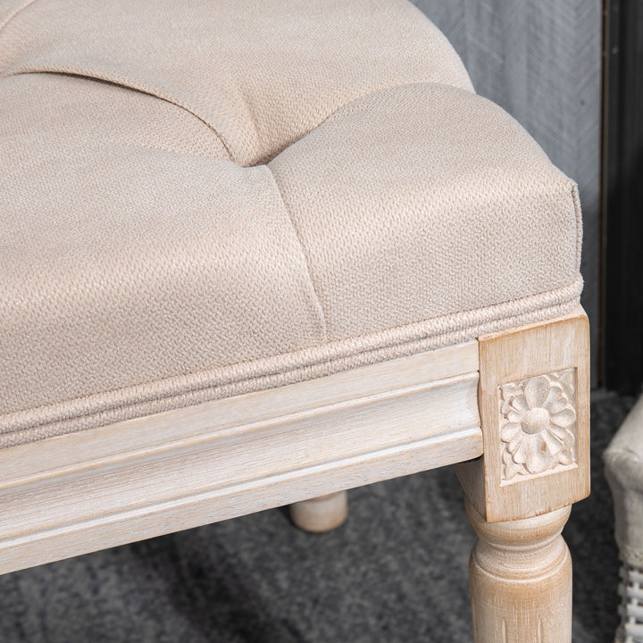 Vintage design bænk, knapsøm, drejede ben, shabby chic, creme