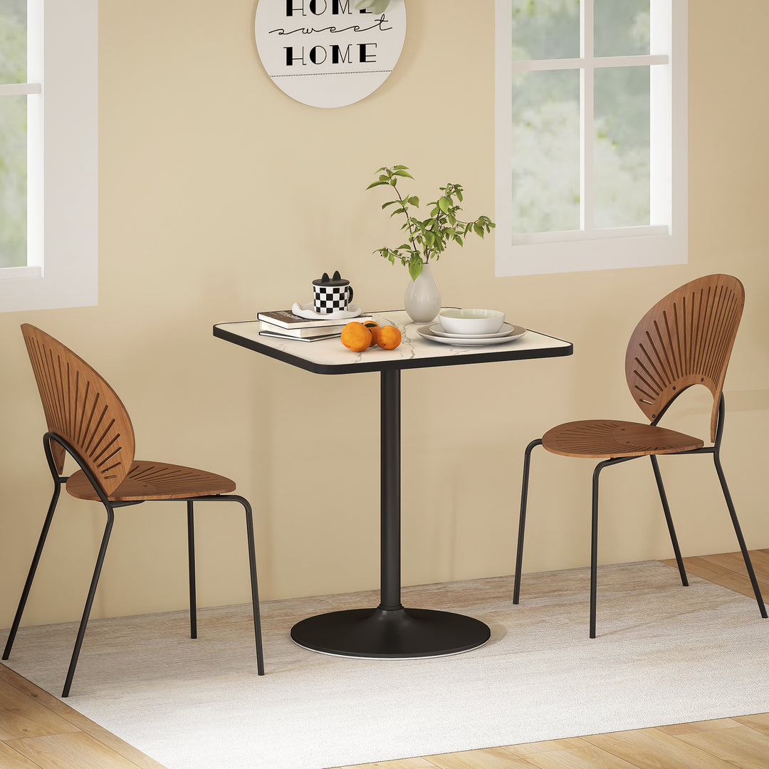 Spisebord, 70 x 70 cm firkantet køkkenbord til 4 personer med marmorlook til køkken hvidt