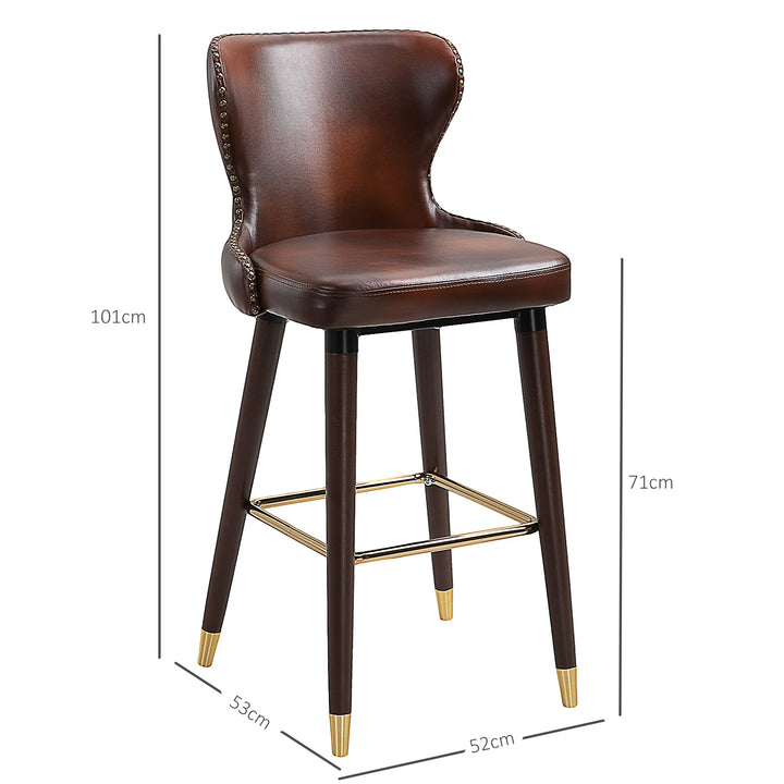 Sæt med 2 barstole med fodstøtte, barstol med ryglæn, bistrostol, spisebordsstol, barstol, kunstlæder, brun, 52 x 53 x 101 cm