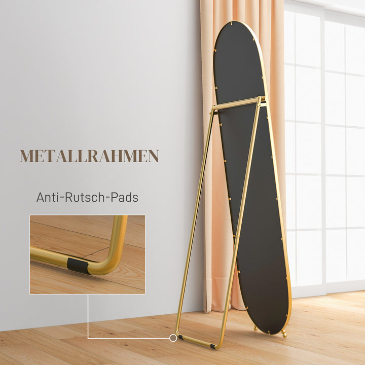 Helfigursspejl, oval form, fritstående, metalramme, 40x160 cm, farve: guld