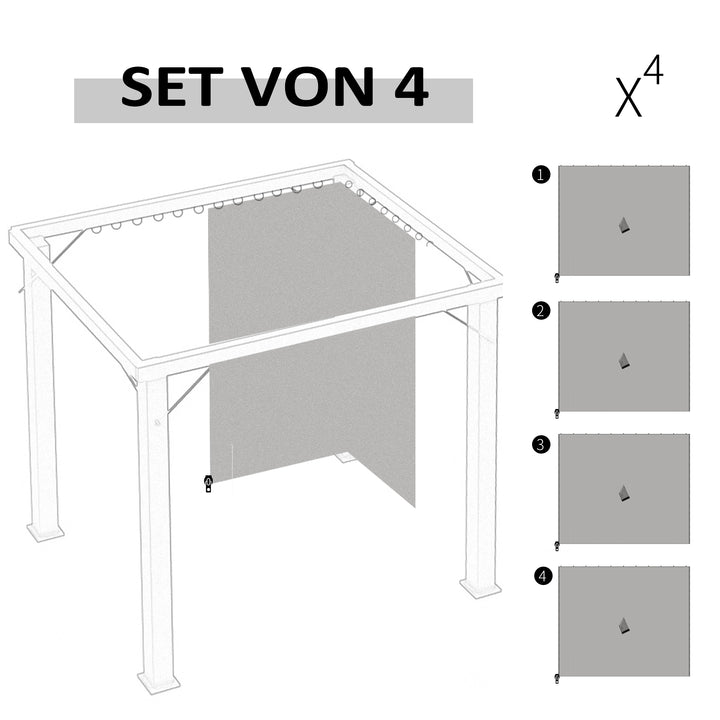 Reservegardin til pavillon, sæt med 4, til 3x3m pavilloner, 302x205cm, lysegrå
