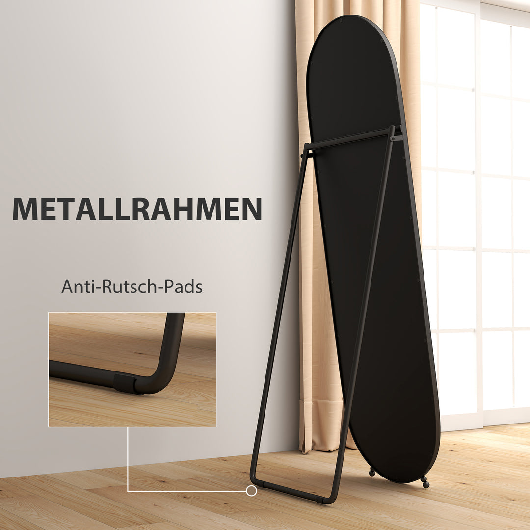 Helfigursspejl, oval form, fritstående, metalramme, 40x160cm, sort