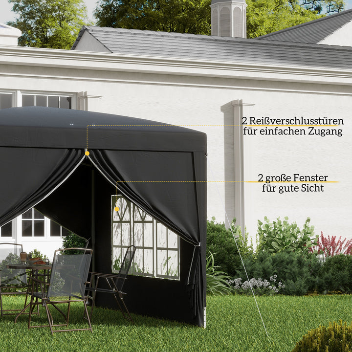 3 X 3 m pavillon med 4 sidevægge, vindue, partytelt med uv-beskyttelse, havetelt inklusive bæretaske, stål, sort