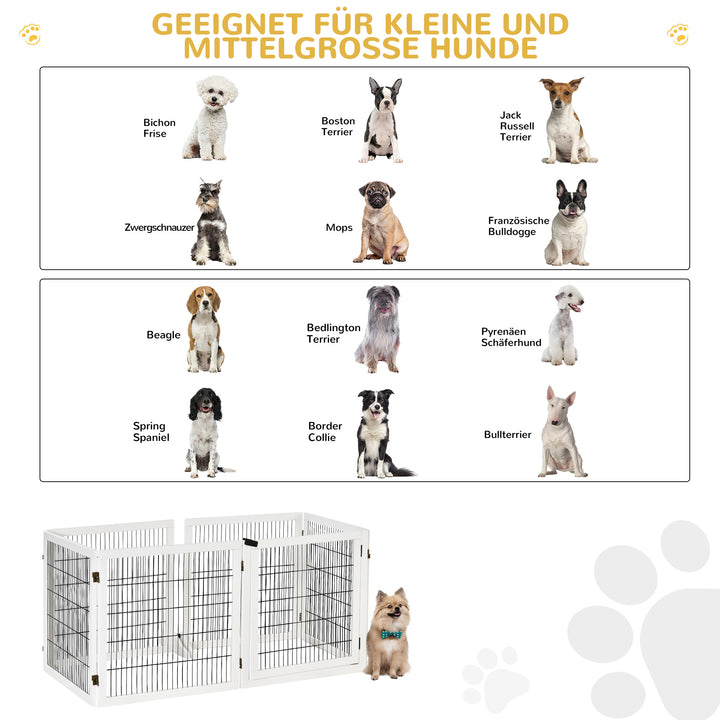 Foldbar hundegitter, 432 x 36 x 70 cm, fyrretræ, hvid