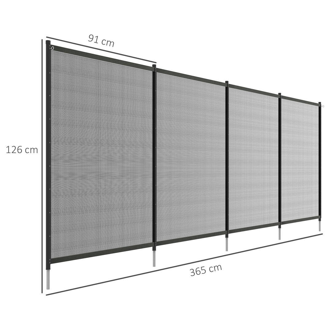 Poolsikkerhedshegn, poolhegn til børn, 4 dele, aluminium/tekstil, 365 x 126 cm, sort