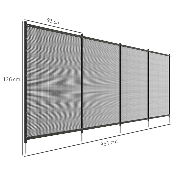 Poolsikkerhedshegn, poolhegn til børn, 4 dele, aluminium/tekstil, 365 x 126 cm, sort