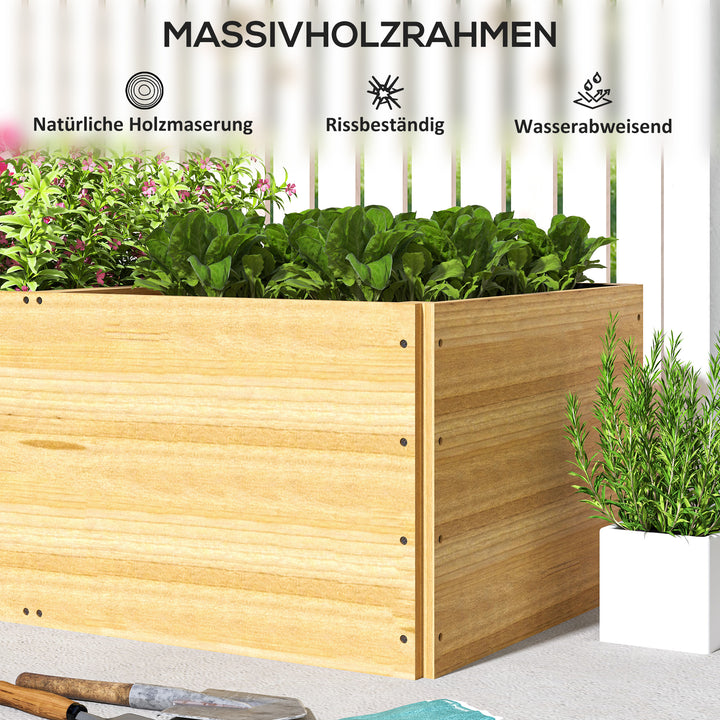 Højbed i træ med 3 plantezoner til grøntsager, krydderurter, blomster, 140 x 60 x 40 cm