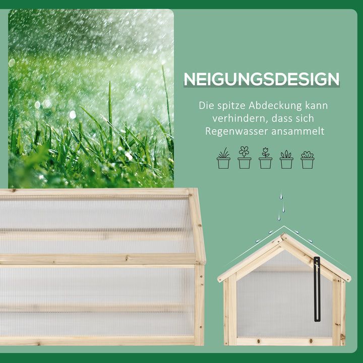 Minidrivhus, kompakt træplantehus, polycarbonatpaneler, ventilationshul, 90l x 52b x 49,5h cm, naturlig