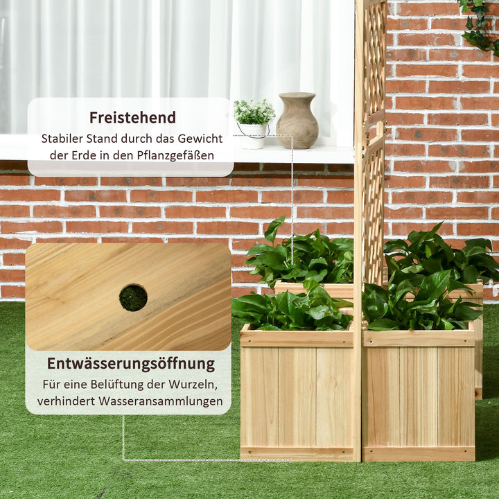 Foldeskærm, privatlivsskærm til haven, tredobbelt foldbar, 4 blomsterkasser, massivt træ, naturlig farve, 133 x 62 x 165 cm