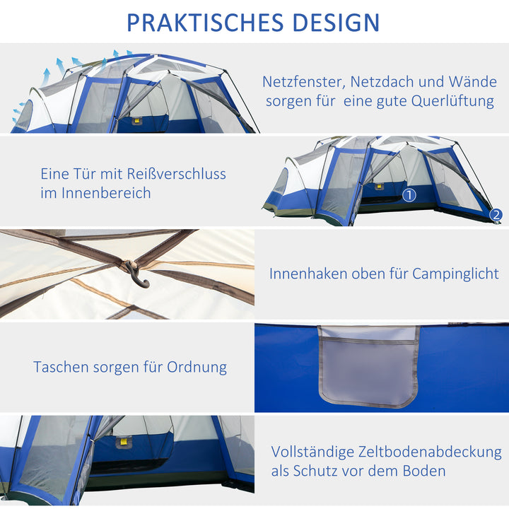 Campingtelt 6-8 personers telt familietelt med forhal, glasfiber, blå, 518 x 487 x 237 cm