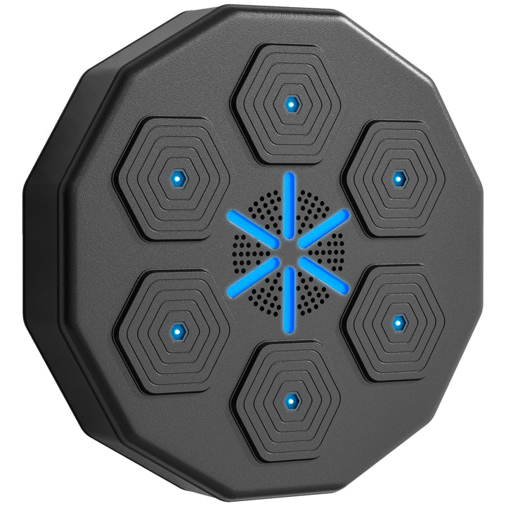 Boksetræner med musikfunktion, bluetooth, lysende prikker, vægbeslag, kunstlæder, sort