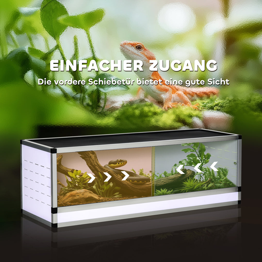 Terrarium lavet af aluminium til krybdyr, padder, spindlere, krybdyravlskasse, netterrarium, hvid + sølv + sort, 120 x 40 x 40 cm