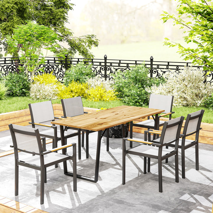 Havebord træ 175x80 cm vejrbestandigt balkonbord med parasolhul buffetbord til 6 personer brun