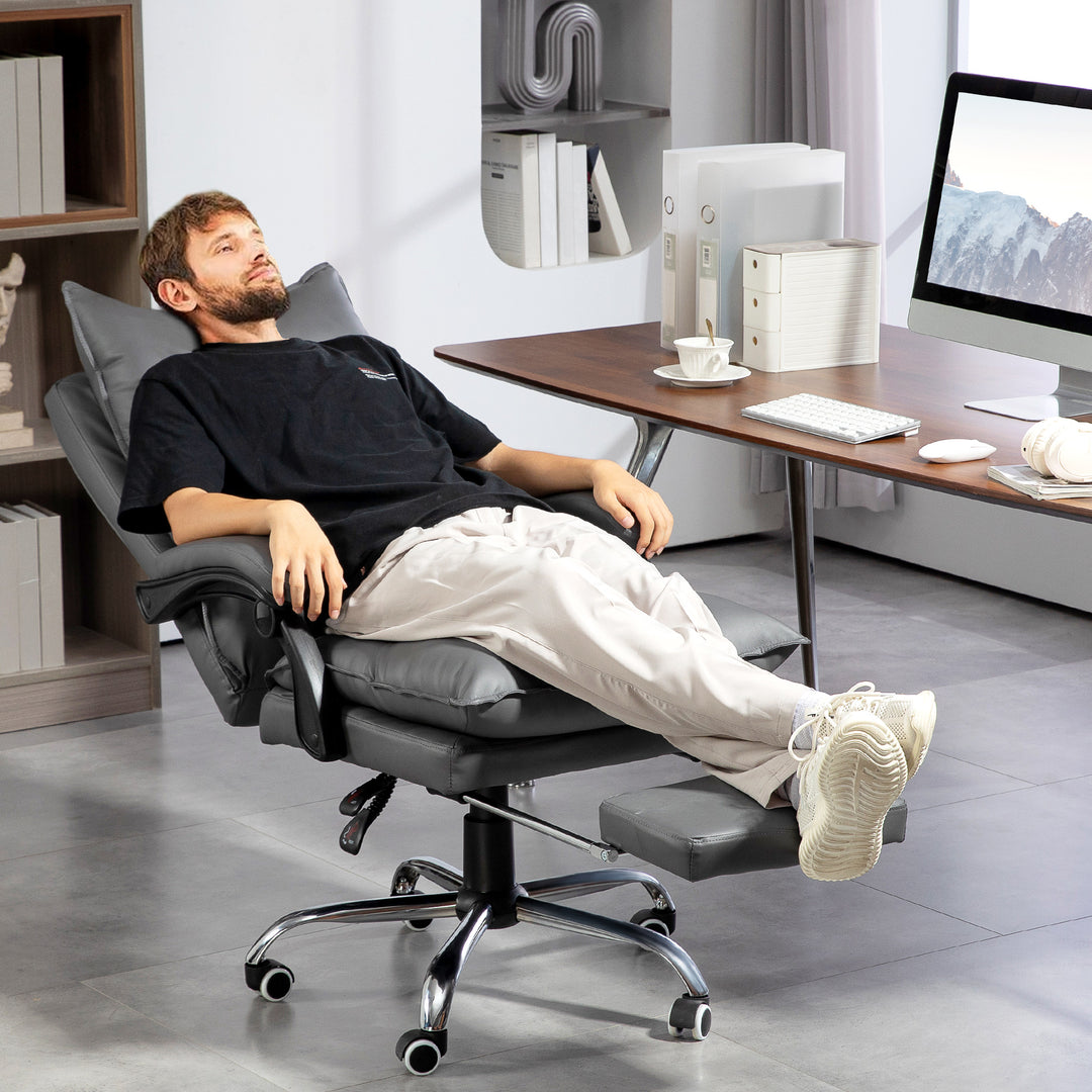 Ergonomisk kontorstol, justerbar sædehøjde, lænelæn, kunstlæder, mørkegrå