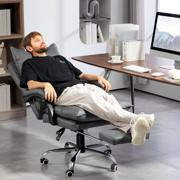 Ergonomisk kontorstol, justerbar sædehøjde, lænelæn, kunstlæder, mørkegrå