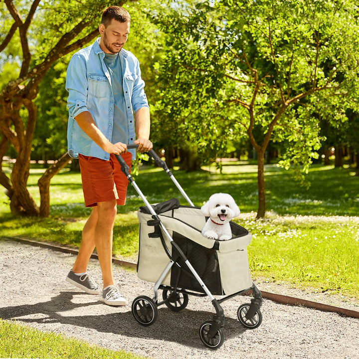 Hundeklapvogn, let og sammenklappelig transportvogn til små hunde, vaskbar hynde, netvindue, khaki