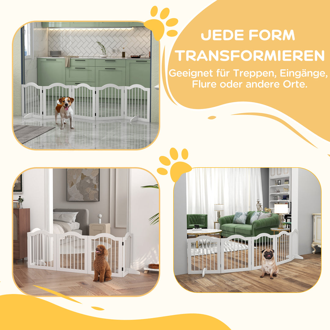 Hundegitter, 5 paneler, foldbar, fleksibel, massivt træ/mdf, 254,5 x 29,5 x 61 cm, hvid