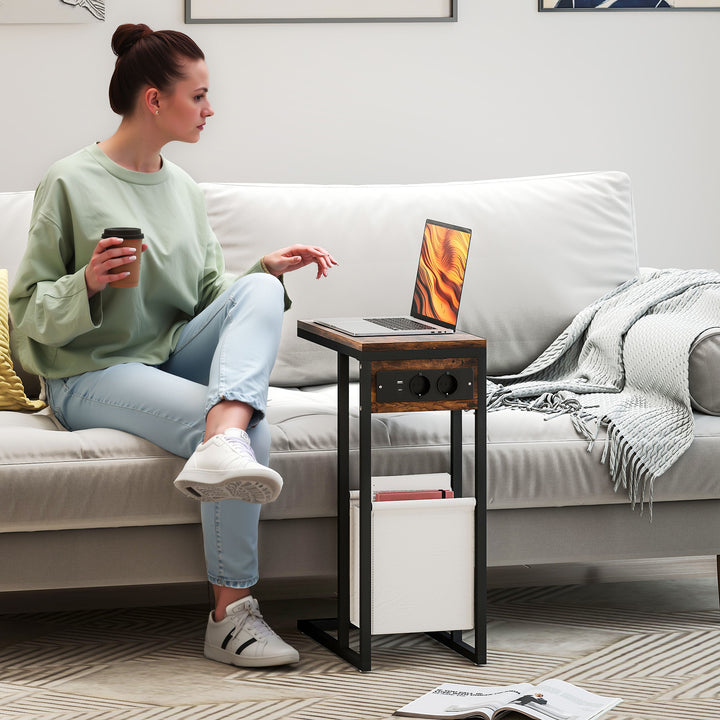 Sidebord med stikkontakter, usb-porte, kabel, c-formet design