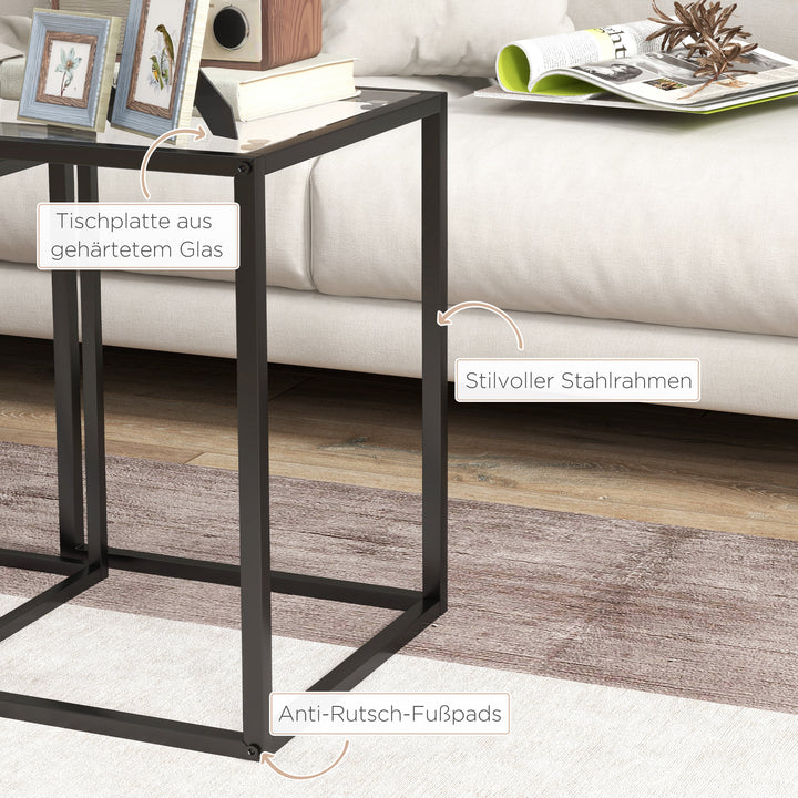 Sæt med 2 stabelbare sideborde/sofaborde med stålben, moderne design til stuen, sort