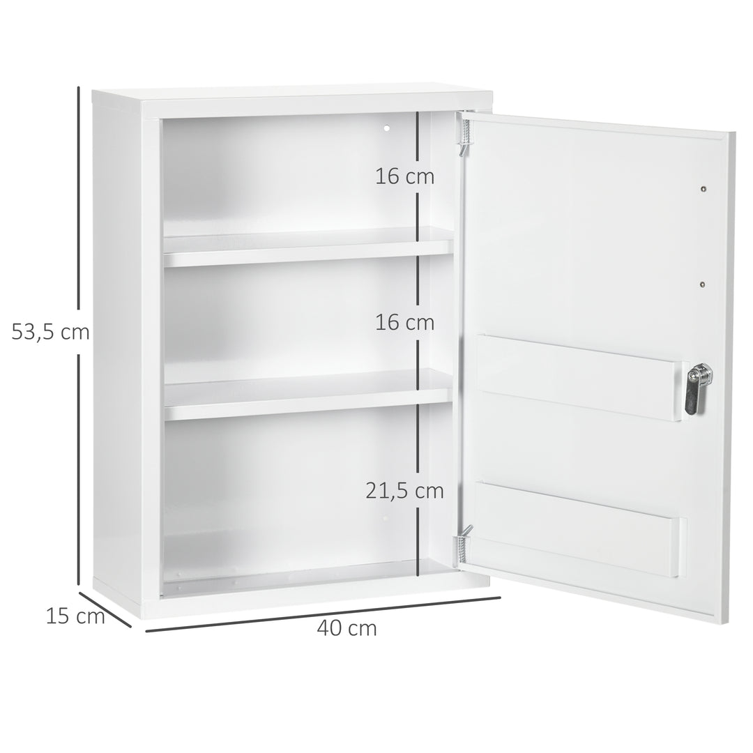 Kleankin medicinskab, 3 rum, aflåseligt, med receptrum, robust stålkabinet, hvid, 40 x 15 x 53,5 cm