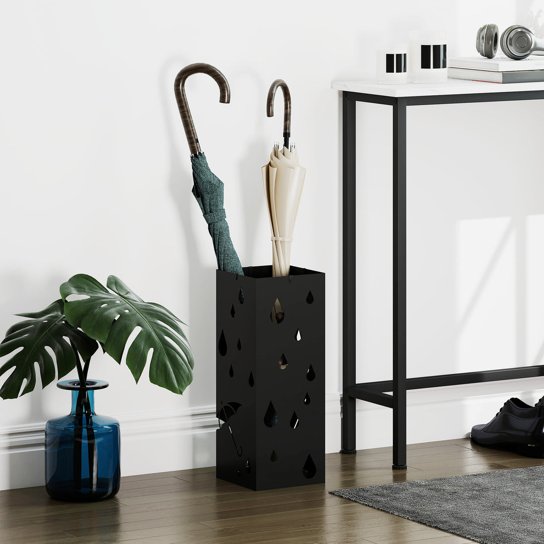 Paraplystativ, 4 kroge, drypbakke, stål, sort