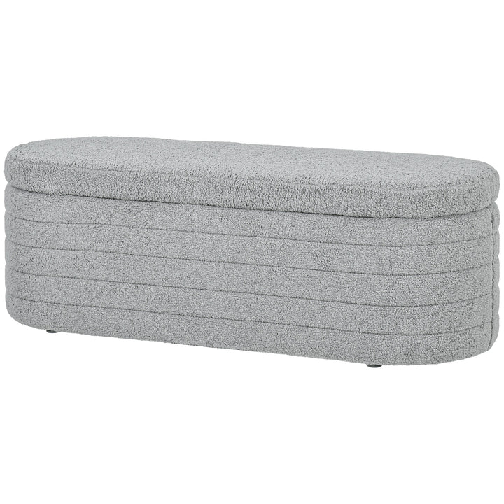 Sengebænk, opbevaringsplads, teddy fleece, 116x41x40,5cm, lysegrå