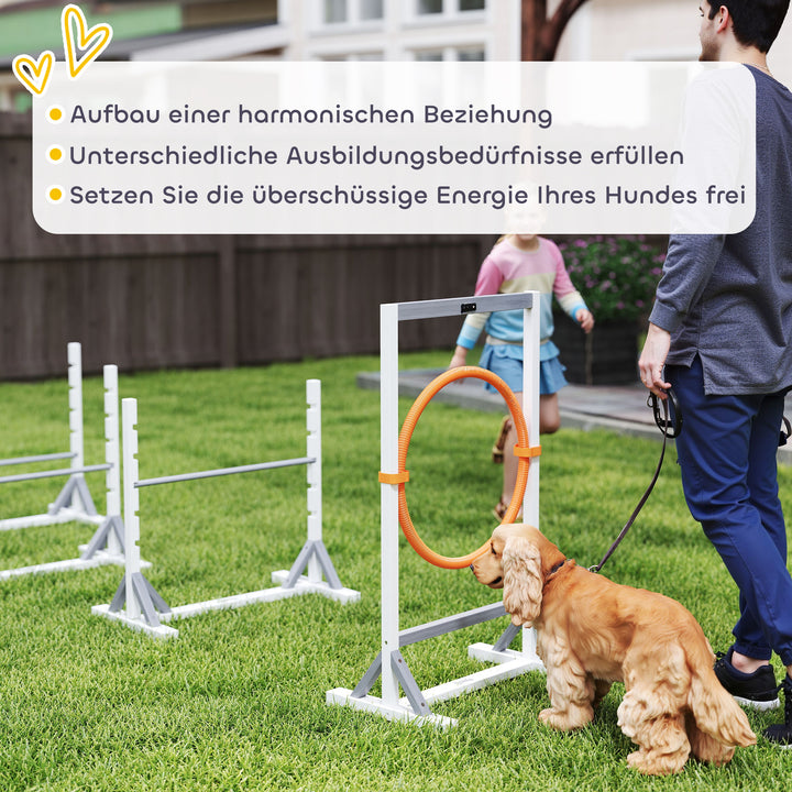 Agility set hunde 4-delt agilityudstyr til hundetræning med højdejusterbare hækkedæk hvide