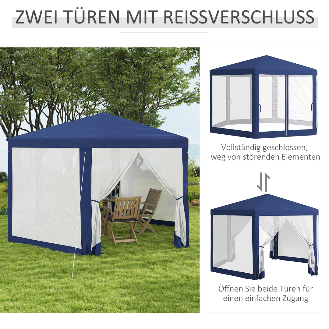 Havepavillon, sekskantet, netgardiner, metalramme, 3,94x3,412x2,5m, blå