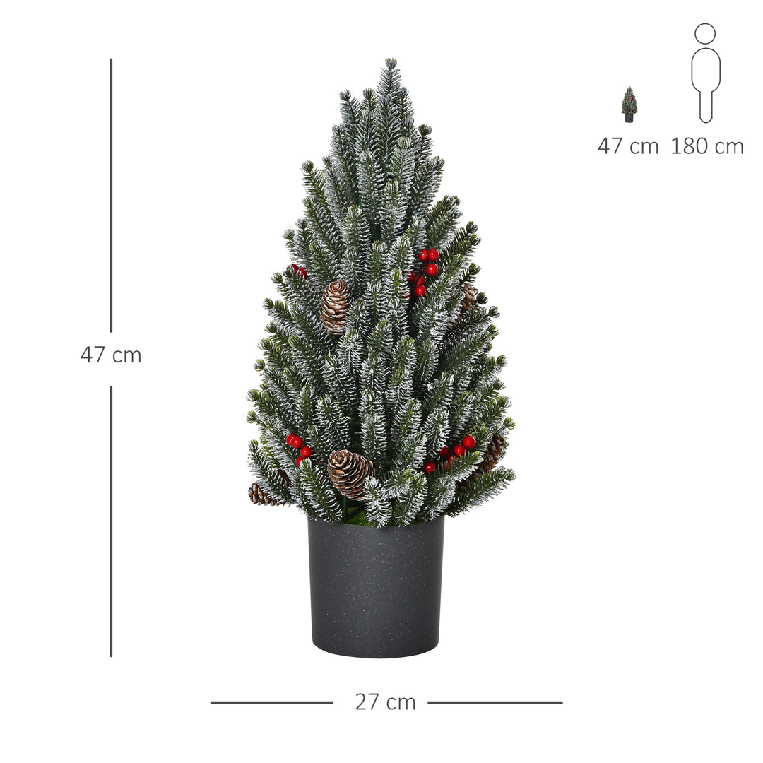 Mini juletræ med kogler, røde bær og top, 50 cm højt, flerfarvet