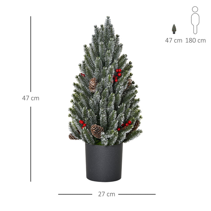 Mini juletræ med kogler, røde bær og top, 50 cm højt, flerfarvet