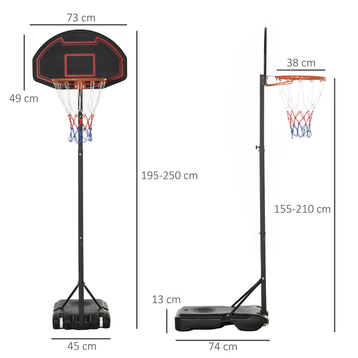 Basketballkurv, højdejusterbar, fyldbar bund, meget stabil, sort, 131 x 49 x 195-250 cm