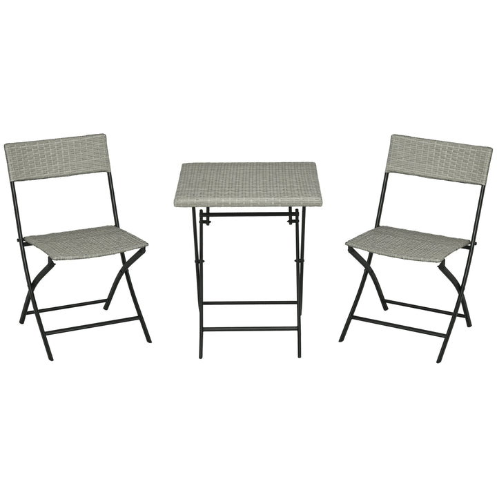 3-Delt havemøbelsæt, 2 klapstole, 1 klapbord, rattan-look, metalstel, lysegrå