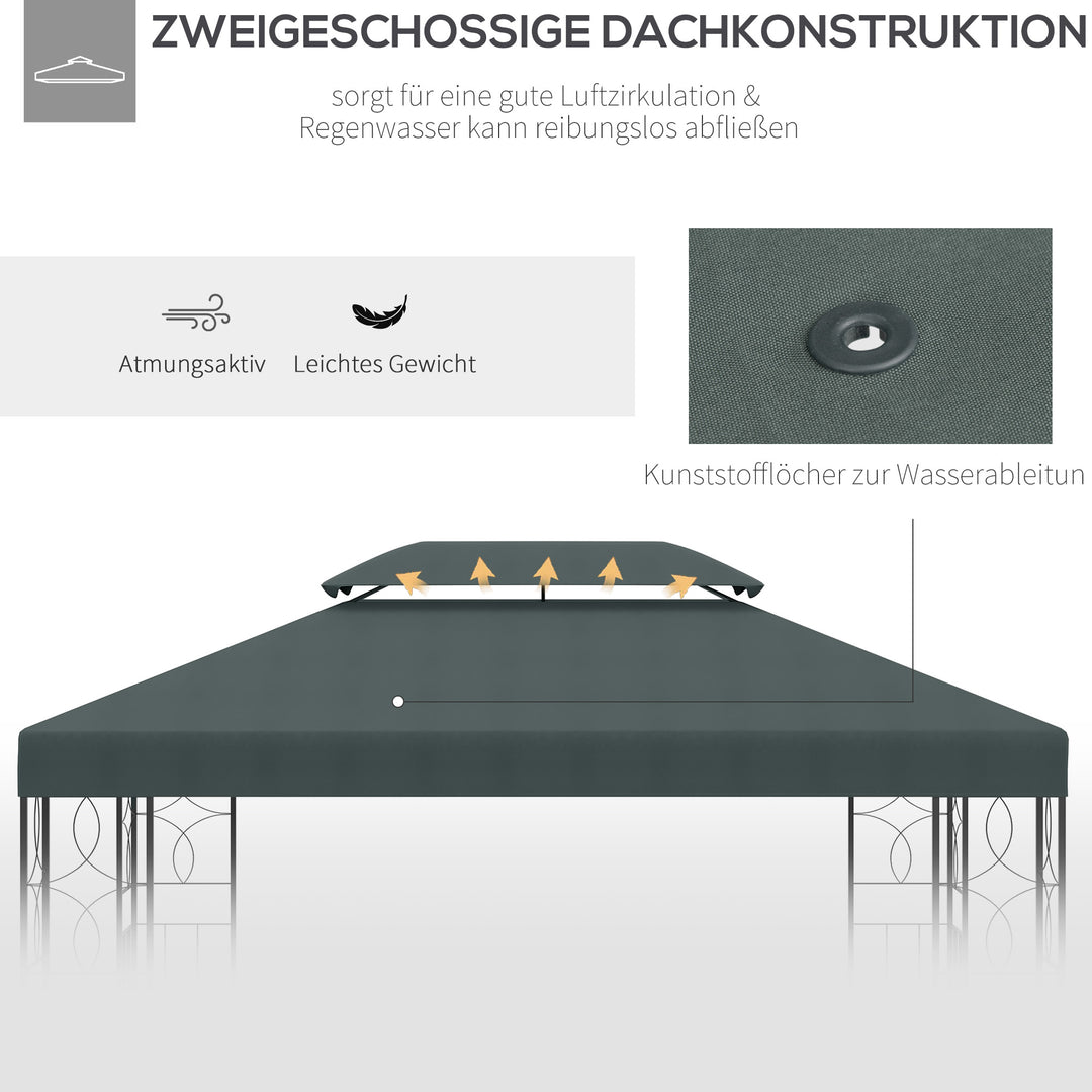 Udskiftningstag til 3 x 3 m pavillon, vandtæt, med dobbelttag, drænhuller, udskiftningsovertræk, reservedele til havepavillon/telt, trækulsgrå