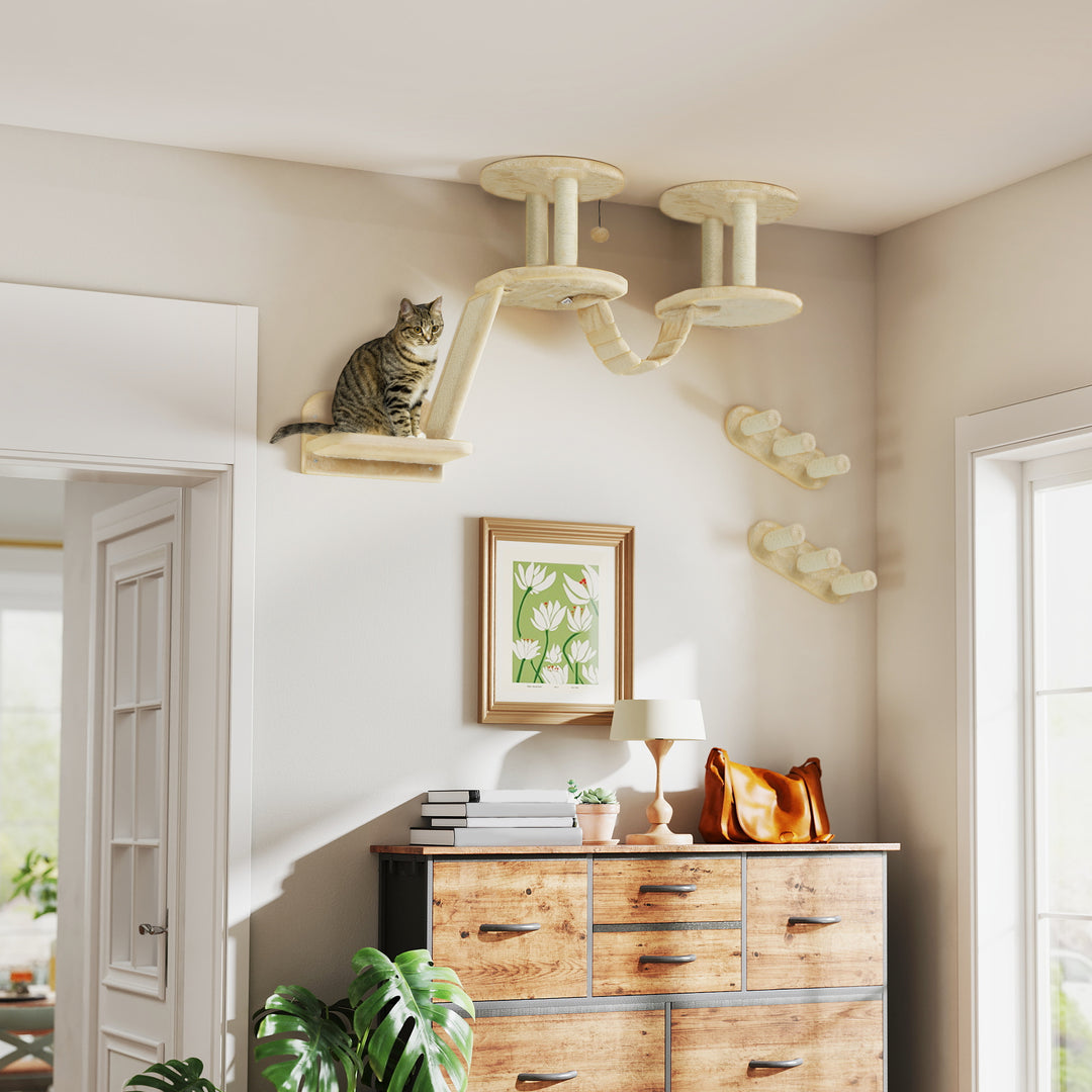 Kattetrappesæt, væg- og loftmonteret, til katte op til 5 kg, beige