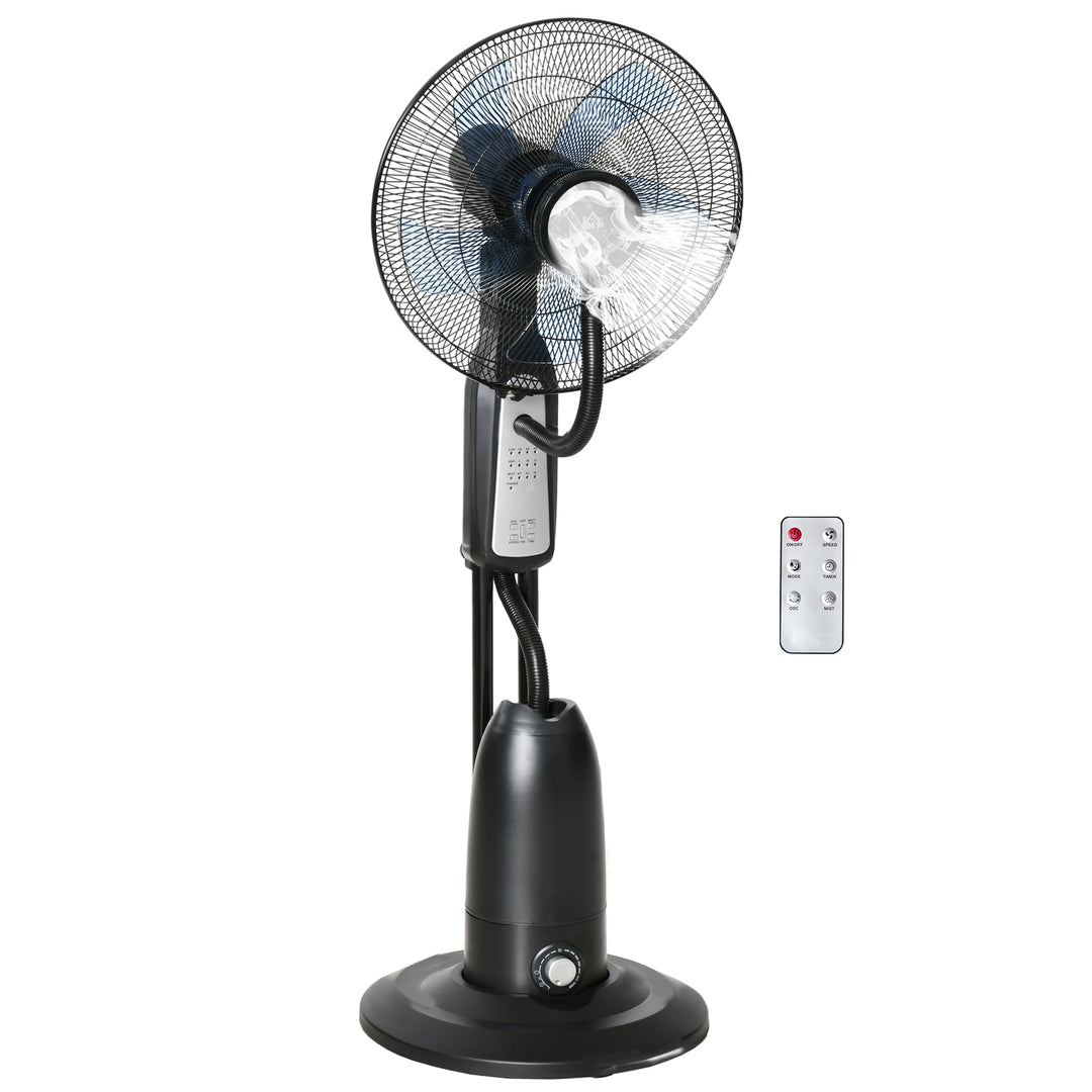 Sokkelventilator/luftfugter med 2,8L tank, 3 tilstande, fjernbetjening, bærbar, sort, Ø44,5 x 120 cm