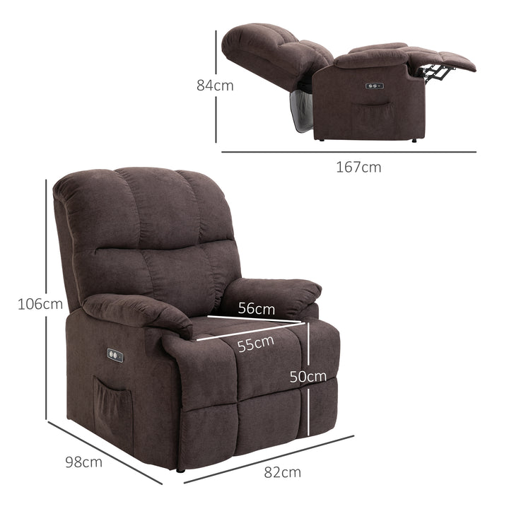 Lænestol, lænestol, justerbar, med usb-port, sidelomme, fodstøtte, skum, brun