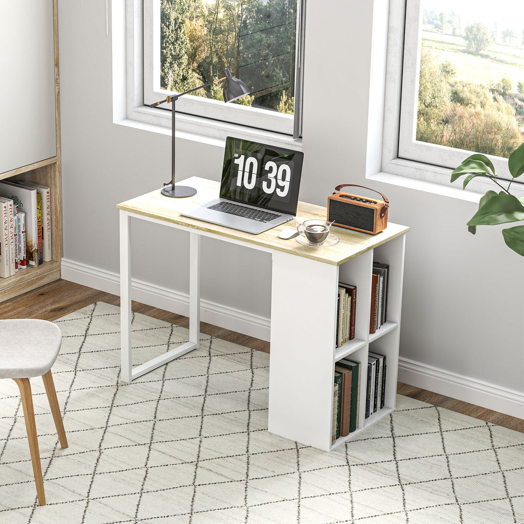 Kompakt computerbord, moderne skrivebord med opbevaringsrum, til små rum, 100 x 54 x 75 cm, hvid
