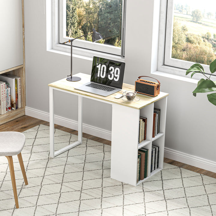 Kompakt computerbord, moderne skrivebord med opbevaringsrum, til små rum, 100 x 54 x 75 cm, hvid