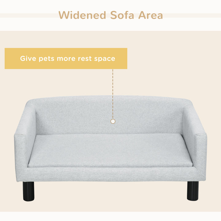 Hundesofa, Hundeseng, Hundeseng lavet af fløjl med ryglæn, Træben, Kattesofa til mellemstore hunde, 82 x 54 x 36 cm, Lysegrå