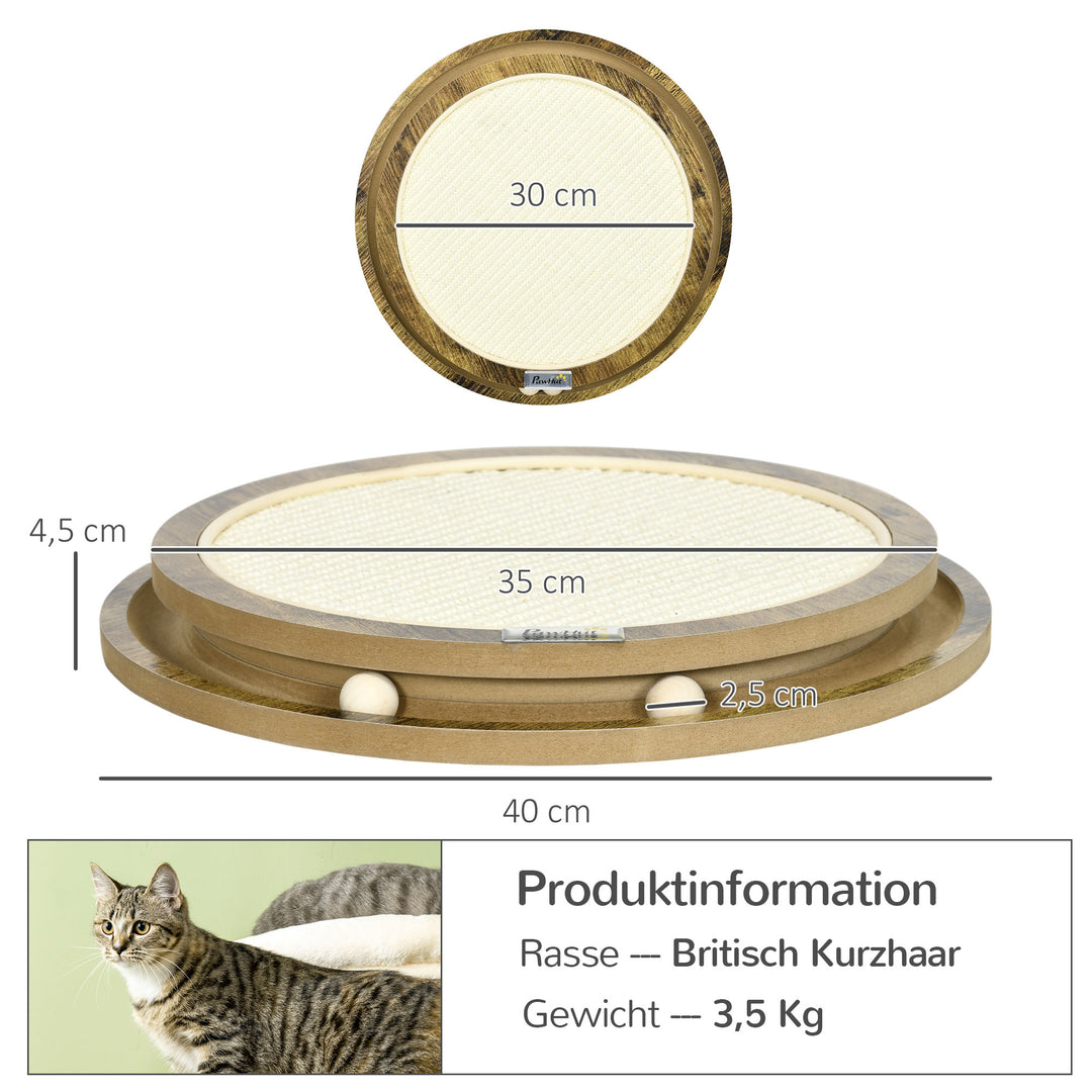 Kradsebræt med legetøj, kradsemåtte, kattelegetøj, 40 cm x 40 cm x 4,5 cm, naturlig