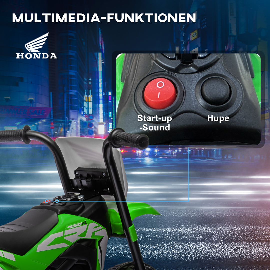 Honda elektrisk børnemotorcykel, 3 km/t, lydeffekter, til 18-36 måneder, grøn