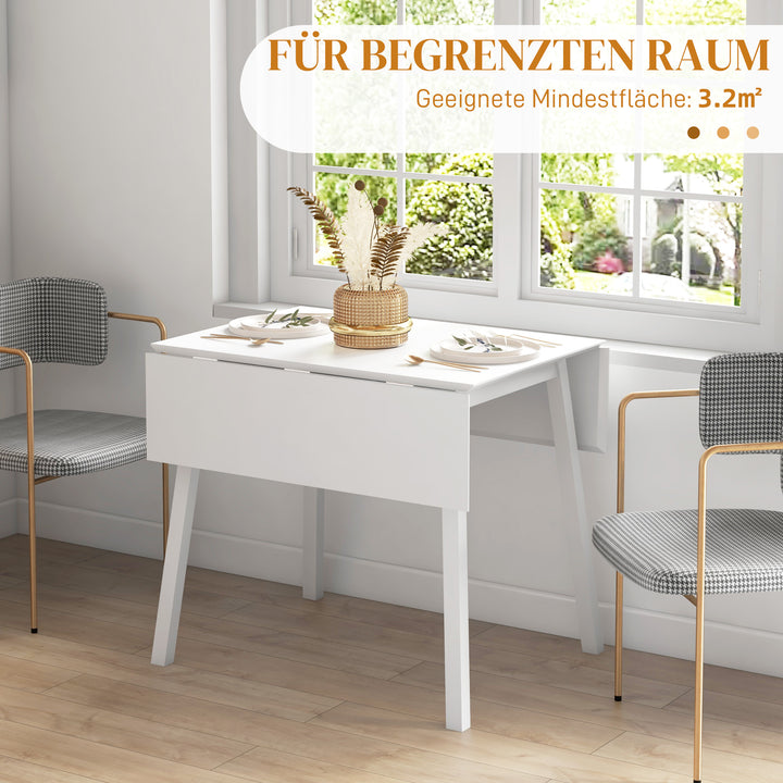 Spisebord, foldbart køkkenbord, 2 foldbare overflader, 110 x 86 x 75 cm, hvid