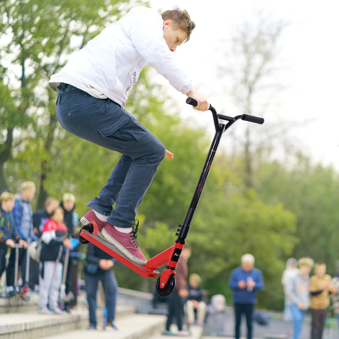 Pro stunt scooter til børn og voksne, freestyle scooter, 100mm syntetiske læderhjul, aluminium rød, til tricks