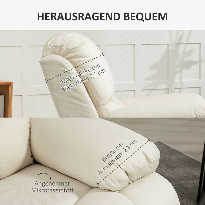 Lænestol, justerbar ryglæn og fodstøtte, drejelig, op til 150 kg, stålstel, 93x100x98cm, cremehvid