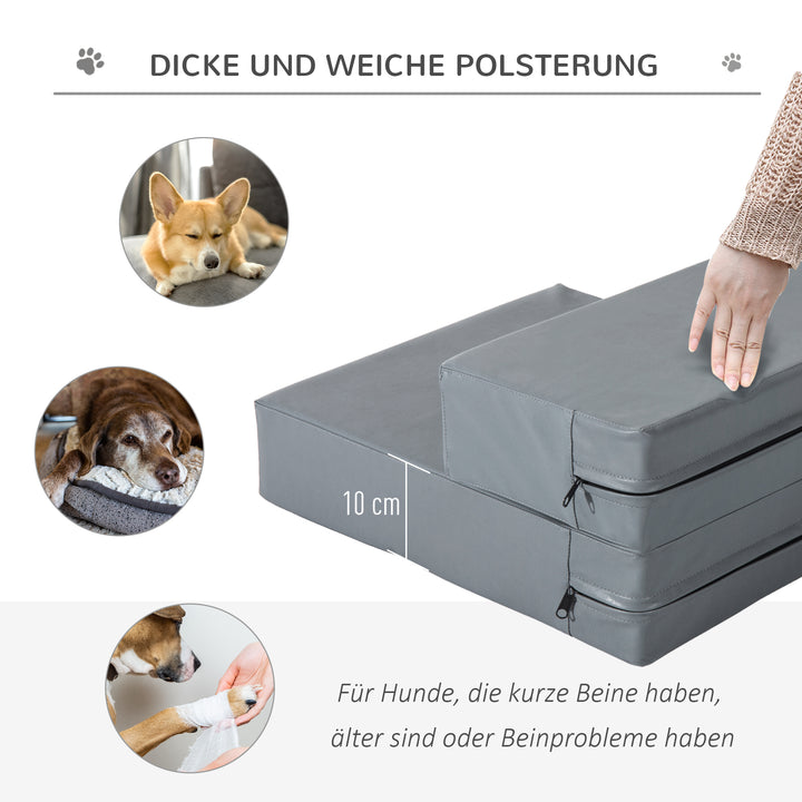 Kæledyrstrappe, kæledyrsmåtte, 2 trin, foldbar, op til 7 kg, hundetrappe, trappe, måtte til katte og hunde, grå, L45 x B39 x H20 cm