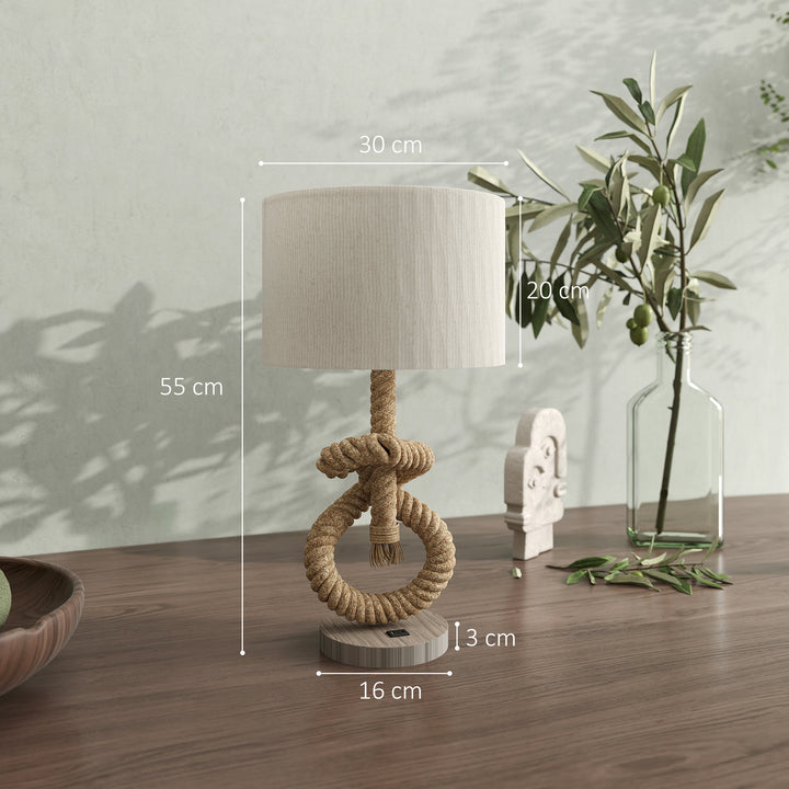 Nautisk bordlampe med usb-opladeport, varm, rebdekoration, 30x30x55 cm