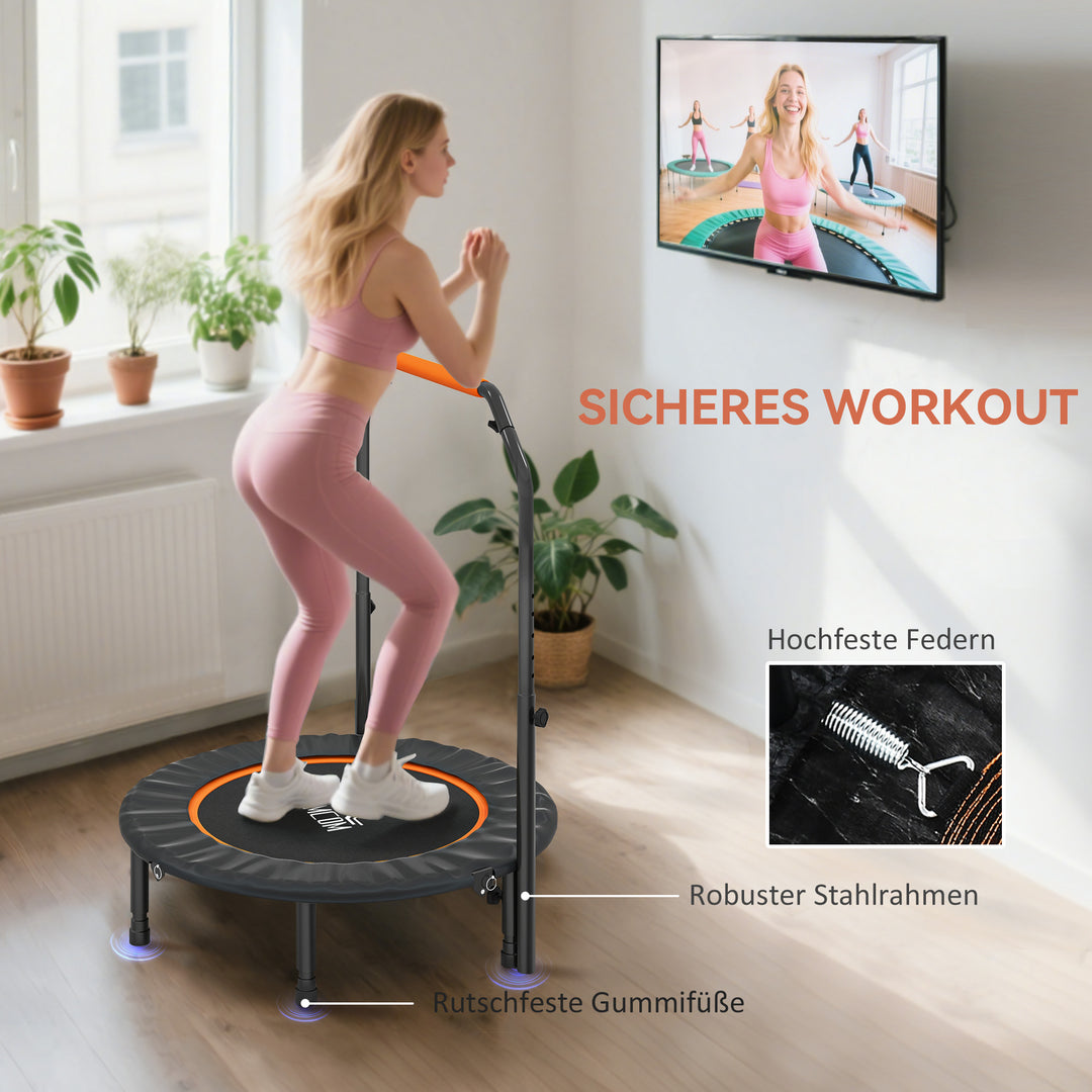 Fitnesstrampolin, foldbar, justerbart håndtag, Ø102 x 123H cm, op til 150 kg, sort