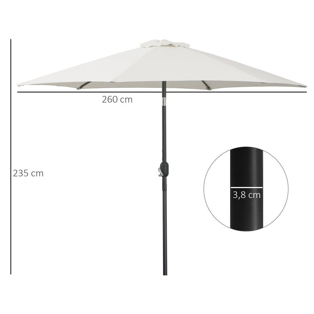 Sammenklappelig parasol, haveparasol, markedsparasol med håndsving, aluminium, 180 cm, polyester, beige, Ø 2,6 x 2,35 m